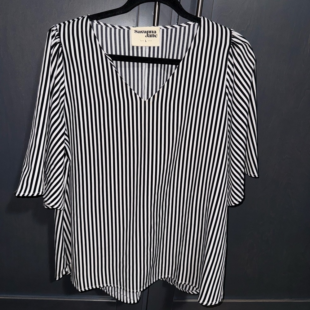 Savanna Jane Black & White Striped Blouse